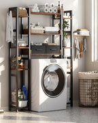 Over The Toilet Storage with 2 Drawers - 11 Tier Bathroom Organizer Freestanding Space Saver Storage Rack with Adjustable Shelf Above Toilet Stand with 4 Hooks for Restroom, Laundry, Rustic Brown