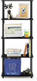 Furinno TURN-N-TUBE Storage Shelves, 5-Tier Book Shelf, Corner Shelf, Toolless Open Shelves, for Organization and Storage, Living Room, Garage, Home Office, Americano