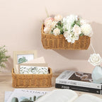 Tioncy 2 Pcs Woven Hanging Wall Baskets for Storage Boho Style Hanging Storage Plastic Woven Baskets with 4 Hooks for Kitchen Garden Living Room
