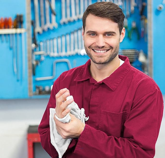 SIMPLI-MAGIC Cotton Shop Towels 14"x12" (145 Pack) – Reusable Cleaning Shop Rags for Automobiles, Industries, Garage and Homes (White)