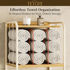 TETOTE Towel Rack 4-Tier M-Shaped Detachable Dividers Towel Storage Organizer with Hooks Modern Towel Stand Shelf for Bathroom, Pool, Kitchen, Living Room, White
