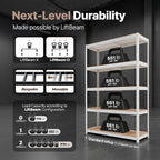 HOMEDANT House 48.1" W 5 Tier Heavy Duty Garage Shelving Adjustable Metal Rack Storage Shelves Standing Shelf Unit Organizers Industrial Warehouse Basement White 1Pack