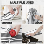 Homaxy Premium Kitchen Towels 18”x 28”, Large Cotton 380 GSM Kitchen Hand Towels, Stripe and Terry Dish Towel, Highly Absorbent Tea Towel Set with Hanging Loop, 12 Pack, Black