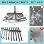 KeFanta Garden Leaf Rake ,18.5" Wide Heavy Duty Leaf Rake with 25 Metal Tines, Leaves Rakes with 6FT Adjustable Handle for Yard Lawn Shrub Garden Leaves