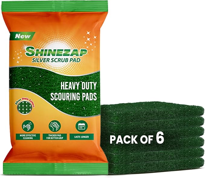Heavy Duty Scour Pads, Non-Abrasive Reusable Nylon Green Scrub Pads for Kitchen, Sink, Garage, Utensils and Multipurpose Cleaning, Pack of 6