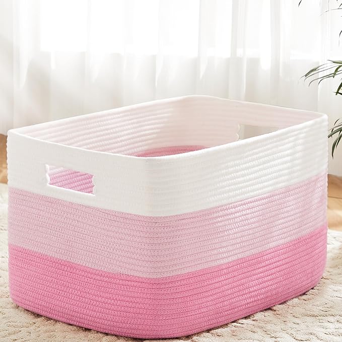 Blanket Basket,Rectangle Woven Baskets for Storage,100L Laundry Basket for Decorative Nursery Blanket,Toys,Dirty Clothes and Magazine in Shelves,Baby Room,and Living Room