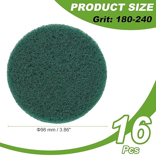 Power Scrub Pads, Scrubbing Pads 180 Grits Scouring Discs - Fitting for (Home Kitchen Cleaning - Drill Attachment - Scrubber Replacement) 16 Pcs & 4 Inch & Green