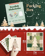 6 Pack Christmas Swedish Dishcloths for Kitchen - Reusable Dish Cloths for Washing Dishes Absorbent Cute Holiday Kitchen Towels Cleaning Sponge, Green Xmas Theme