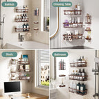 Veken Shower Caddy 6-Pack, No Drilling & Rustproof, Waterproof Adhesive Shelves Rack with Soap Holder, Large Capacity Bathroom Organizers and Storage, Wall-Mounted Kitchen & Home Decor