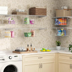 3-Tier Foldable Laundry Basket Organizer with Rotating Hooks - Space-Saving Over Washer and Dryer Shelf for Laundry Room Organization and Storage, Durable Wire Shelving Unit, White