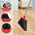 Heavy Duty Angle Broom, 55-Inch Long Handle Extra Wide 12.6 Inch Head, Stainless Steel Tube & PP Bristles for Pet Hair and Dust, Floor Safe - Red