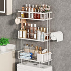 Godboat Bathroom Organizers and Storage, 3-Tier Over The Toilet Storage, Wall Shelf with Paper Holder and 2 Hooks, No Drilling Cool Decor and Home Decor, Gifts for Women, Mom, Mothers Day (White)