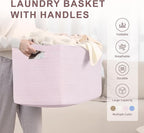 86L Large Baby Girls Laundry Basket for Nursery Storage,Cute Woven cotton Rope Baskets for Kids Toy，Gifts, Boho Square Wicker Blanket hamper for Living Room,Bedroom Dirty Clothes,Pink