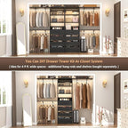 Aheaplus 21.3" Closet System with 4 Drawers, Wood Closet Organizer with Open Shelves, Modular Drawers System Tower, Walk-in Small Wardrobe Rack, Tall Storage Cabinet Unit, Black