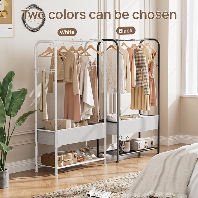 Golpart Clothes Garment Coat Rack Drying Clothing Racks Metal Freestanding for Hanging Clothes Portable Closet for Laundry Bedroom White