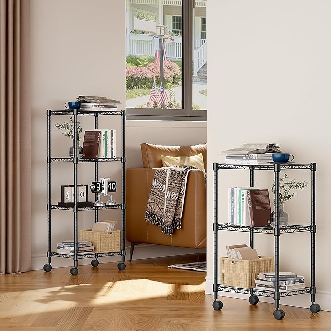 M MZG 3 Tier Shelf Metal Storage Shelves Wire Rack Closet Organizers with Wheel for Garage Kitchen Bathroom Laundry Black 11.8" D x 17.7" W x 29.8" H