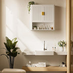 INNOD Bathroom Wall Cabinet, Wall-Mounted Medicine Cabinet with Adjustable Wood Shelf & Doors, Floating Bathroom Cabinet Over Toilet for Laundry Room & Kitchen & Living Room (White)