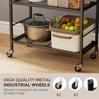 5-Tier Metal Storage Rack with Industrial Wheels,Mesh Shelving Unit with Wooden Table top,Adjustable Shelf,23.6-Inch Width,for Kitchen, Laundry,Pantry,Plant,Black