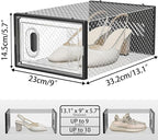 SIMPDIY Shoe Storage, 12 Pack Shoe Organizer for Closet, Shoe Boxes Clear Plastic Stackable Shoe Containers with Lids for Size 10, Black
