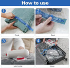 VMstr Vacuum Seal Bags for Clothing Travel, Vacuum Storage Bags with USB Electric Pump, Compression Space Saver for Luggage Suitcase 6 Combo Bags + USB Pump