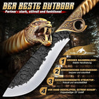 Purple Dragon Heavy Duty Machete for Cutting Trees – Japanese Forged Survival Machete with Tiger Head Handle, Gardening Machetes with Leather Sheath, Yard Work & Outdoor Camping Machetes