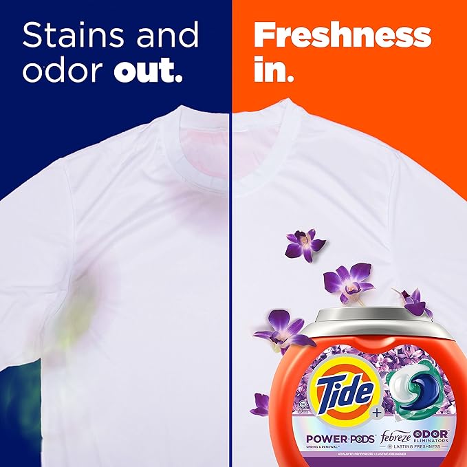 Tide Power Pods Laundry Detergent Pacs with Febreze, 32 Count, Spring & Renewal Scent, Febreze Freshness with Odor Eliminators