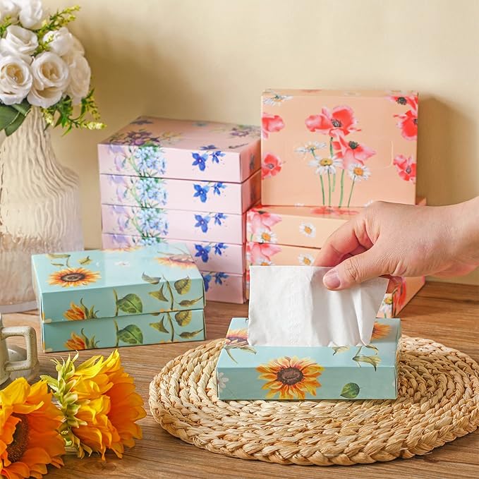 TaoBary 24 Packs Flower Small Boxes of Tissues Car Facial Tissue Boxes Disposable Tissue Packs Cube Facial Tissues 2 Ply 960 Sheets for Holiday Party Bathroom Office Floral Home Decor