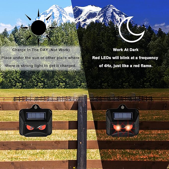 6 Pack Solar Animal Repellent, Predator Eyes Animal Deterrent Sentinels with Red LED Blinking Lights Drive Away Raccoon, Deer, Skunk, Cat, Coyote from Yard Farm and Chicken Coops