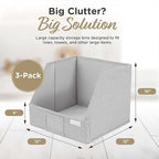 Trapezoid Closet Bins for Shelves – 12x12x10 Fabric Storage Baskets, Closet Organizers Bins, Open Front Fabric Baskets, Collapsible Organizer Boxes for Clothes, Linen – Light Gray, 3 Pack