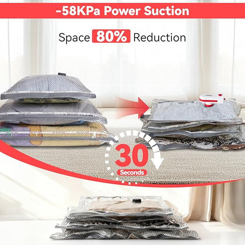 12 Pack Vacuum Bags for Travel with USB & TYPE C Pump,Compression Packing Cubes for Luggage,Carry-on Space Saver Vacuum Seal Bags&Vacuum Storage Bags for Vacation(Red)