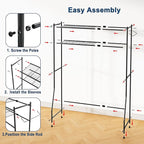 Laundry Room Storage Shelf & Organizer, 2 Tier Metal Over Washer and Dryer Shelves, Washing Machine Shelf with Hanger Rod, Expandable Bathroom Space Saver Shelf, 26–37" L x 15.8" W x 59.5" H, Black