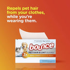 Bouce Bounce Pet Hair and Lint Guard Mega Dryer Sheets for Laundry, Fabric Softener with 3X Pet Hair Fighters, Unscented, Hypoallergenic, 120 Count