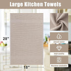 Homaxy Premium Kitchen Towels(18”x 28”, 12 Pack), Large Cotton Kitchen Hand Towels, Flat and Terry Dish Towels, 380 GSM Highly Absorbent Tea Towel Set with Hanging Loop, Khaki