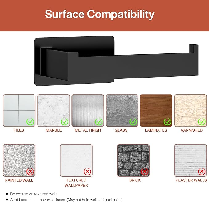 Toilet Paper Holder, Self-Adhesive Toilet Paper Roll Holder for Bathroom and Washroom, No-Drill SUS 304 Stainless Steel,Matte Black