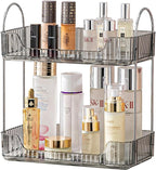 Akinbas 2 Tier Bathroom Organizer Countertop Makeup Perfume Tray Skincare Organizer for Bathroom Dresser Vanity (Grey)