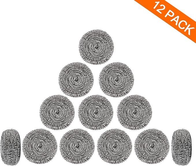 12Pack Upgraded Steel Wool Scrubbers - Premium Stainless Steel Scrubber, Metal Scouring Pads, Steel Wool Pads, Kitchen Cleaner, Heavy Duty Cleaning Supplies - Especially for Tough Cleaning
