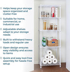Honey-Can-Do 5-Tier Heavy-Duty Adjustable Shelves, Metal Storage Rack with 250-lb Shelf Capacity, White, 18" W x 24" L x 72" H
