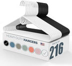 Neaties Heavy Duty Clothes Hangers 100+ Pack (216 Count) – Made in the USA – 8lb Capacity Plastic Hangers for Adult Clothing – Durable for Pants, Coats, Jackets, or Jeans – White & Black