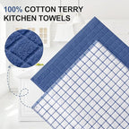 Homaxy Premium Cotton Kitchen Towels 16"x 28", Large Natural Ring Spun 390 GSM Dish Towels, Super Absorbent Terry Kitchen Hand Towels, Soft Tea Towel with Hanging Loop, Navy Blue Check Design, 6 Pack