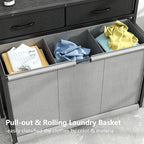 STIKELY Laundry Hamper Laundry Basket with 3 Section Pull-Out Rolling Bags, Laundry Sorter for Organization and Storage with 2 Pull-Out Drawers for Laundry Room, Bathroom, Bedroom Use (Black)