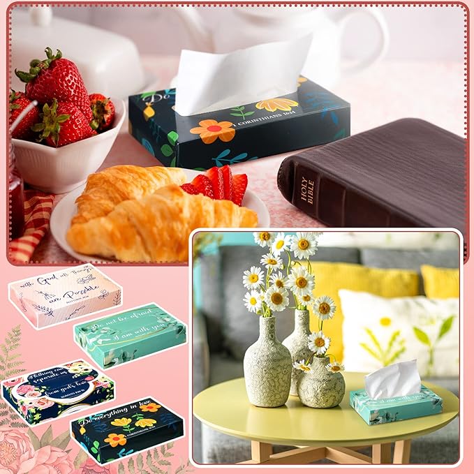 Yinder 24 Packs 960 Sheets Tissue Cube Car Facial Boxes Disposable Facial Travel Tissues Holder Soft Watercolor Boxes 2 Ply 40 Sheets for Wedding Household Car Kitchen Bathroom(Religious)