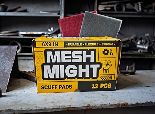 12-Pack 6x9 Scuff Pads - 6 Gray P800 + 6 Maroon P320, Non-Woven Aluminum Oxide for Auto Body, Woodworking, Metal Finishing