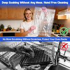 Juome Oven Rack Cleaning Bags, 5 Pack Reusable No Scrub Oven Rack Cleaning Bags Kit with 6 Gloves & 1 Brush, Leak Proof PE Bags (19.7*27.5inch & 23.6*35.4inch) for Deep Soaking BBQ Racks, Grill Grates