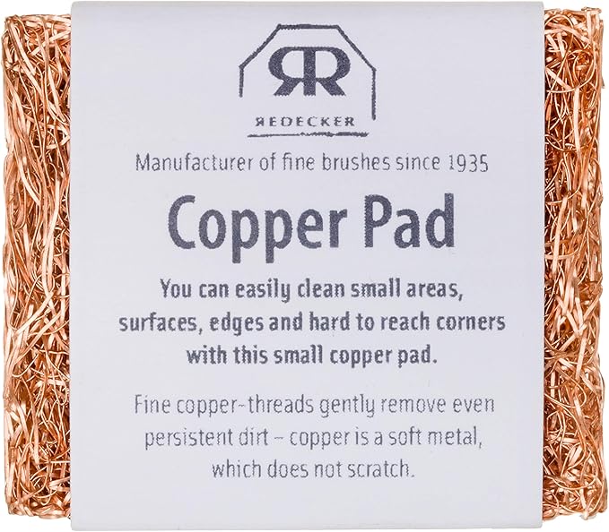 Redecker Copper Thread Mini Scrubber, 2 x 1-5/8 inches, Non-Abrasive Scouring Pad, Scrubber for Cleaning Small Areas, Surfaces, Edges, and Hard to Reach Corners, Made in Netherlands