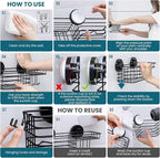 TAILI Shower Caddy Suction Cup, 3 Pack Shelves for Inside with Hooks & Soap Holder Toothbrush Cups, Removable Bathroom Organizer, Rustproof Black Shelves