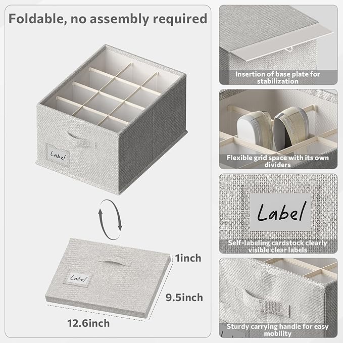 FHSQX 2 Pack Shoe Organizer for Closet,Fits up to 24 Pairs,Fabric Shoe Storage Bins,Large Shoe Box Storage Containers with Bottom Support for Shoes (White, (16.5 * 12.6 * 9.5) x1)