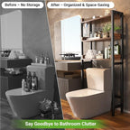 Besiost Over The Toilet Storage Rack - 3 Tier Bathroom Organizer with Shelves, Freestanding Space Saver Storage Rack Above Toilet Stand with 4 Hooks for Restroom, Laundry, Rustic Brown