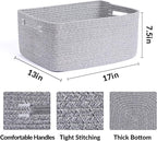 Large Storage Baskets for Shelves, Closet Organizers Bins for Clothes Blanket Towels, Baby Nursery, Toy Baskets Box, Woven Rope Baskets, 17 x 13 x 7.5”, 2 Packs Mixed Grey