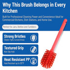 SPARTA Large Water Bottle Brush Ideal for Wide-Mouth Jars, Bottles and Tumblers, Dishwashing Tool with Handle for Home and Commercial Kitchens, Plastic, 12 Inches, Red, (Pack of 6)