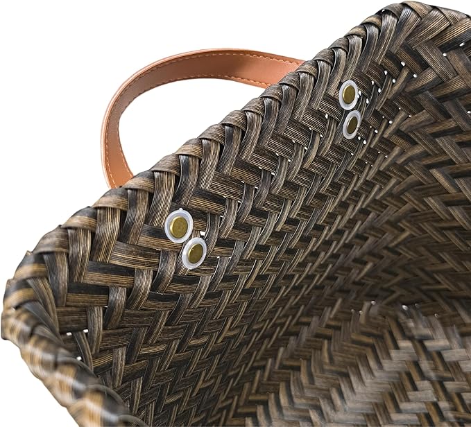 GIB Large Wicker Storage Baskets for Shelves, Woven Laundry Basket for Organizing Clothes Blanket Basket, Decorative Rectangular Closet Organizers Storage Bins with Handles, Black/Dark Gray, 4 Pack